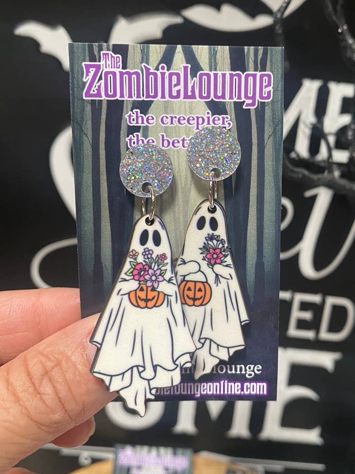 Floral Vintage Ghost Earrings for wholesale by Zombie Lounge Bootique