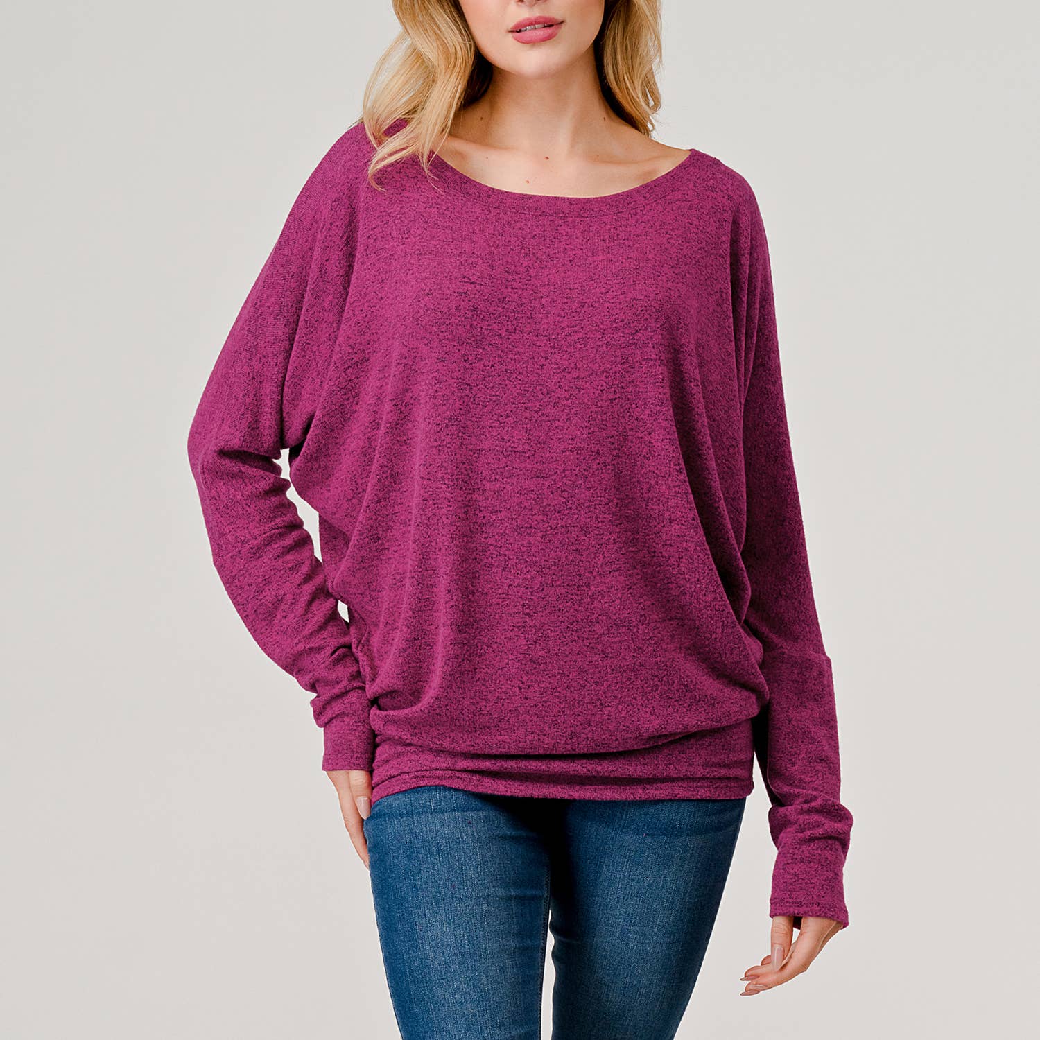 Heimious - Vente Haut en maille – femme - Haut en tricot Hacci à manches longues et col rond à manches Dolman, 270120