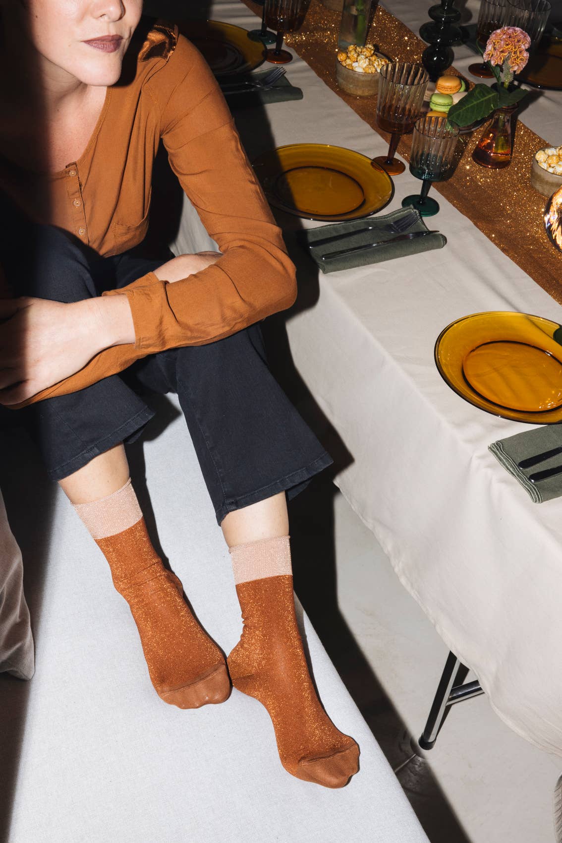 Atelier St Eustache - Vendita all'ingrosso Calzini - Donna - BOOGIE-WOOGIE MARRONE • Calzini con paillettes donna feste1