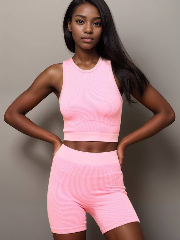 WAFFLE RIB TANK TOP AND SHORTS SET for wholesale by 5besties inc