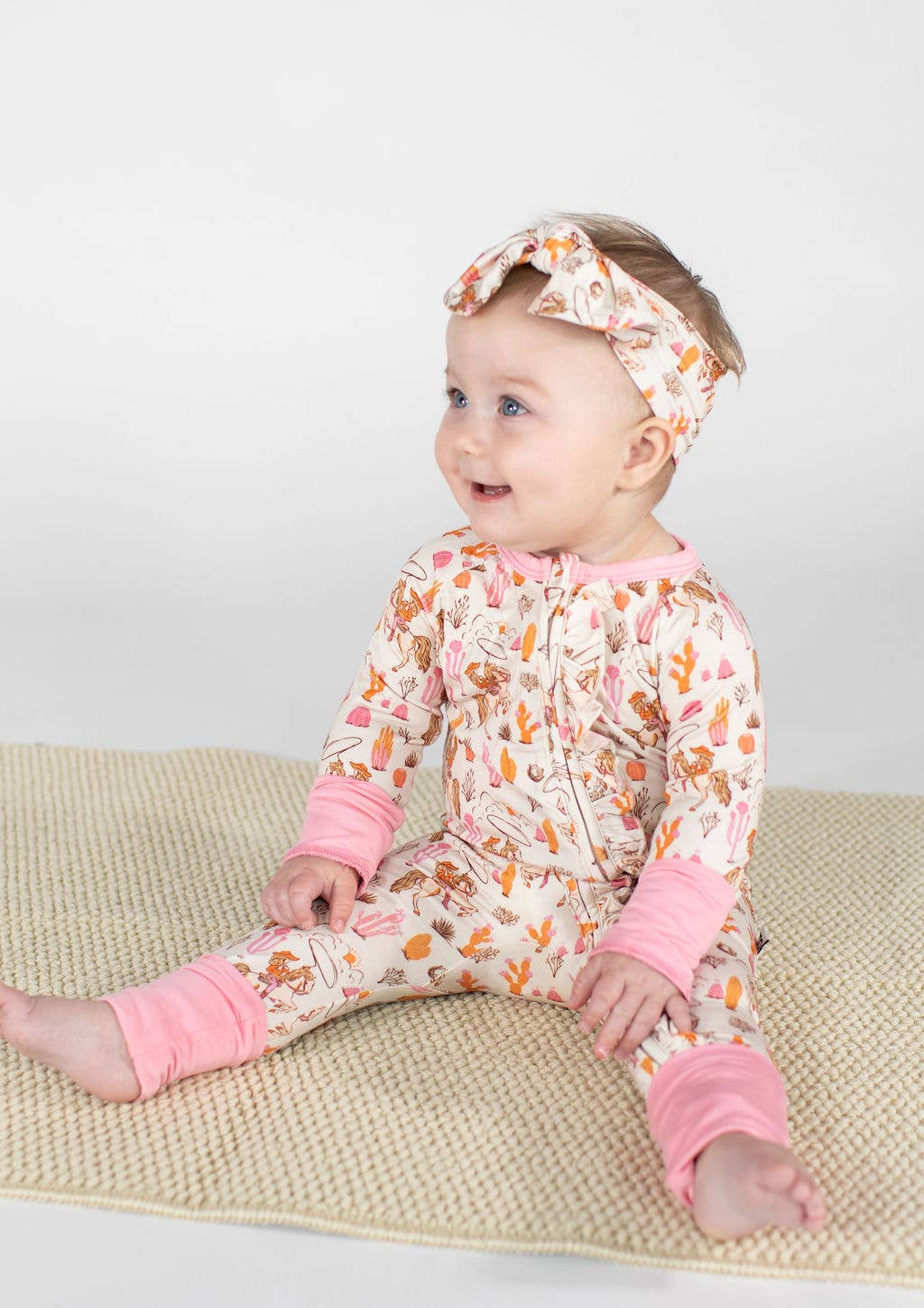 Goosies - Wholesale Sleepsuit - Baby - Saddle Up, Cowgirl Toile  - LS Convertible Zip PJs1