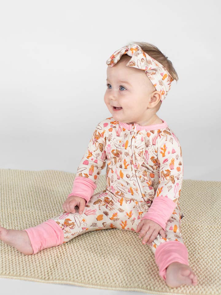 Goosies - Wholesale Sleepsuit - Baby - Saddle Up, Cowgirl Toile - LS Convertible Zip PJs1