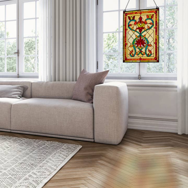 River of Goods - Wholesale Suncatcher - 24"H Clara Amber Stained Glass Window Panel