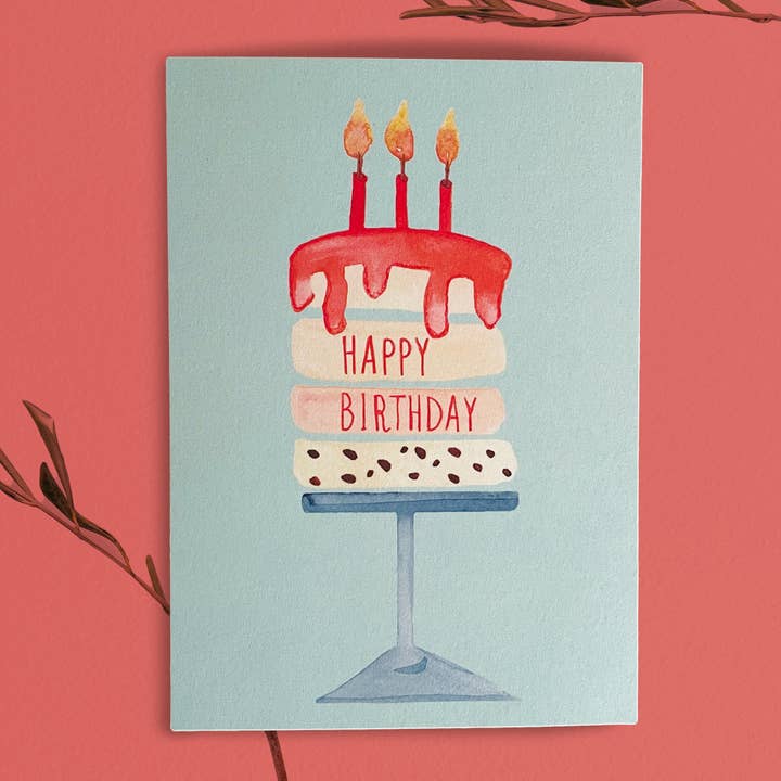 Geburtstag / Postkarte Torte / Motiv handgemalt / Eco-Print für den Großhandel von Elena Klein