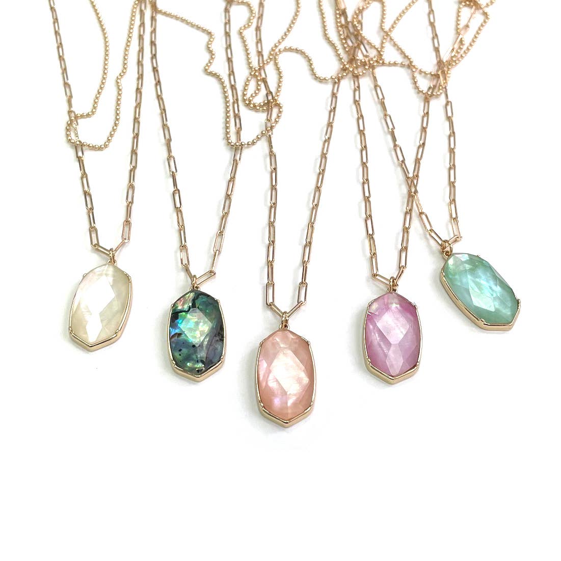 StarryNYC - Vendita all'ingrosso Collana con ciondolo/pendaglio - Collana a catena a graffetta con pendente a perline esagonali a doppio strato3