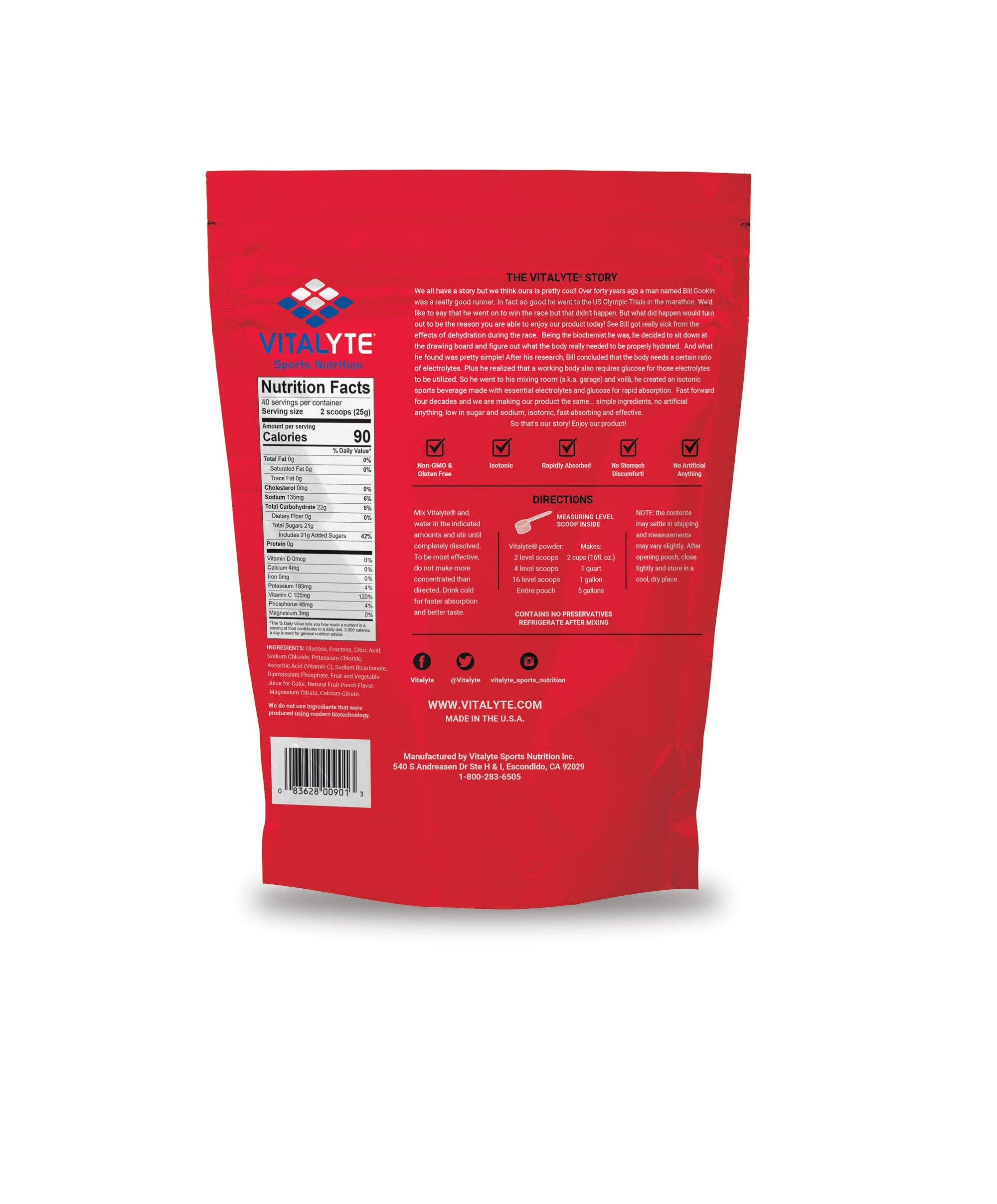 Vitalyte Sports Nutrition - Vendita all'ingrosso Bevanda salutare in polvere - Fruit Punch Stand Up Pouch - Miscela di bevande sostitutiva per1