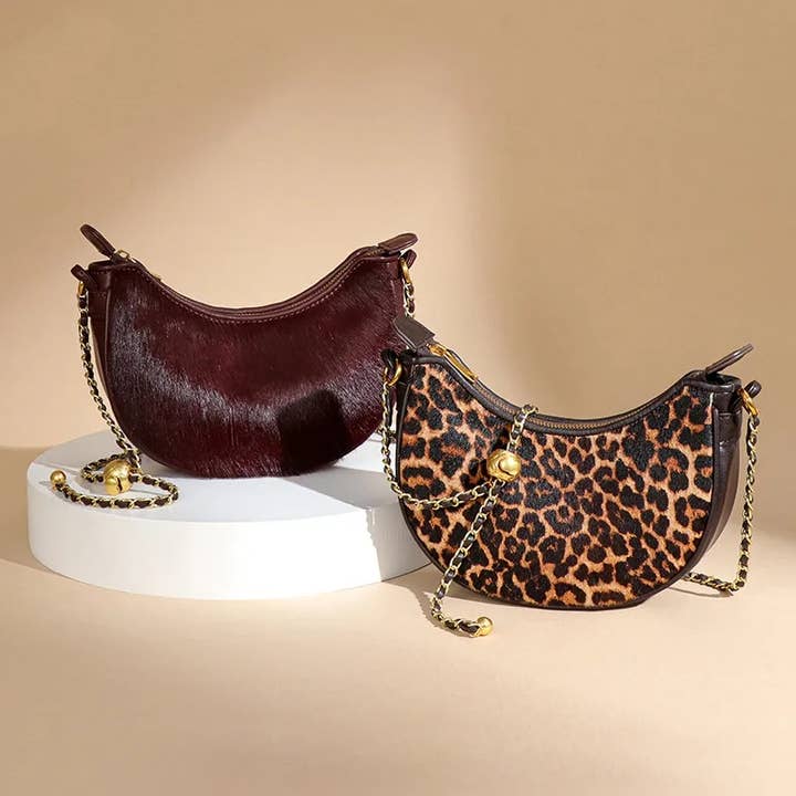 Leather Leopard Dumpling Crossbody Bag – Vintage Style for wholesale by Sweet Cherry Sky