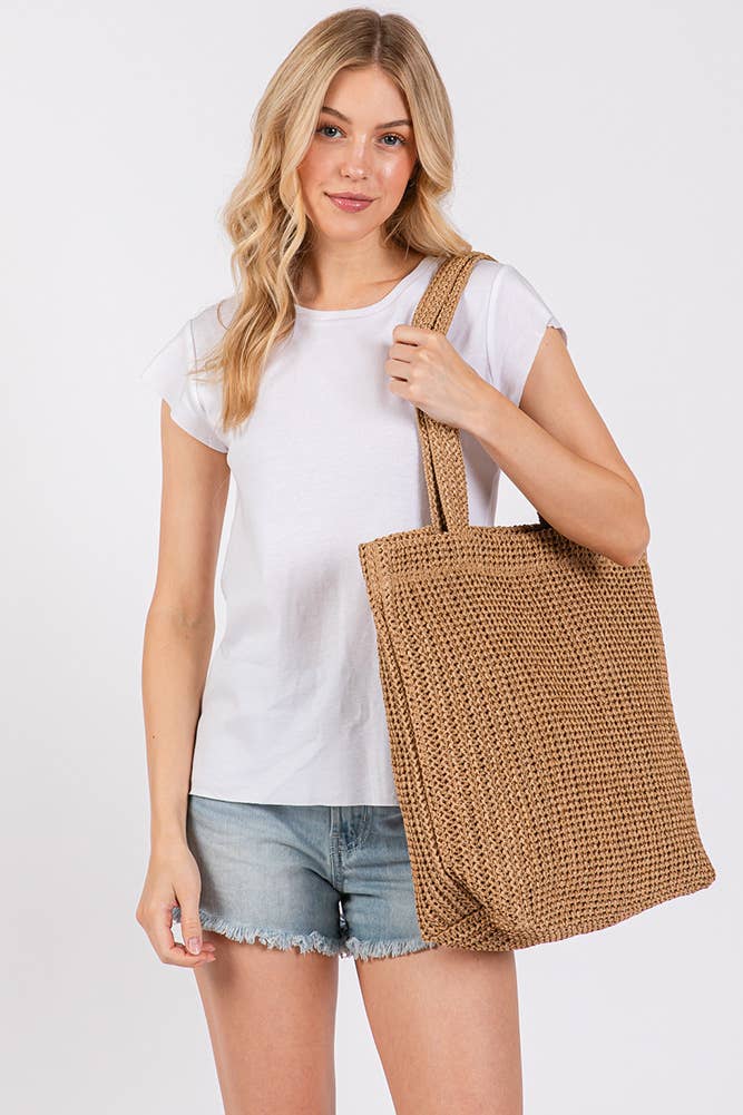 Hana - Wholesale Tote Bag - Women's - Solid Color Crochet Summer Straw Tote Bag69