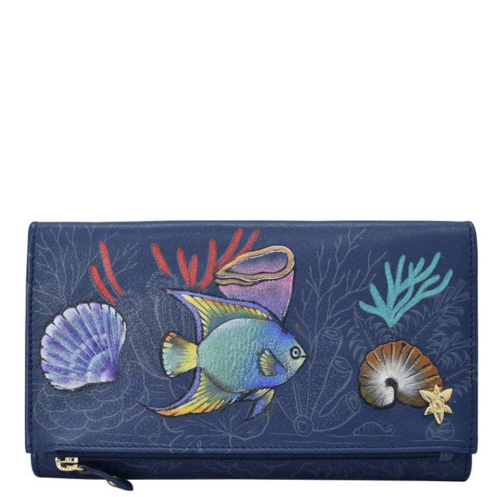 Hand-Painted Leather Three Fold Clutch - 1136 for wholesale by Anuschka | Vanya Lara (USA)