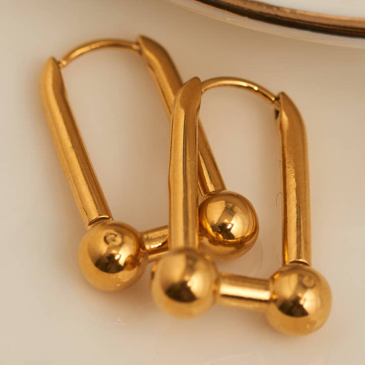 Waterproof Earrings Chunky U-Link Hoop in Gold & Steel for wholesale by Howard's