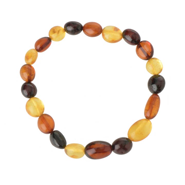 Pulseira de contas de âmbar polido verde-oliva multi cor para adulto por atacado de The Natural Amber