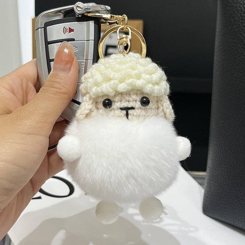 WHITE Rex Rabbit Fur Fluffy Lamb Doll Car Key Pendant Keychain for wholesale on Faire0