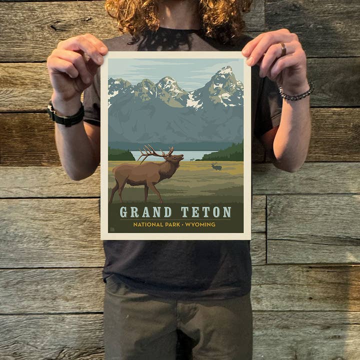Grand Teton NP: Elk (63 National Parks) Art Print for wholesale by Anderson Design Group