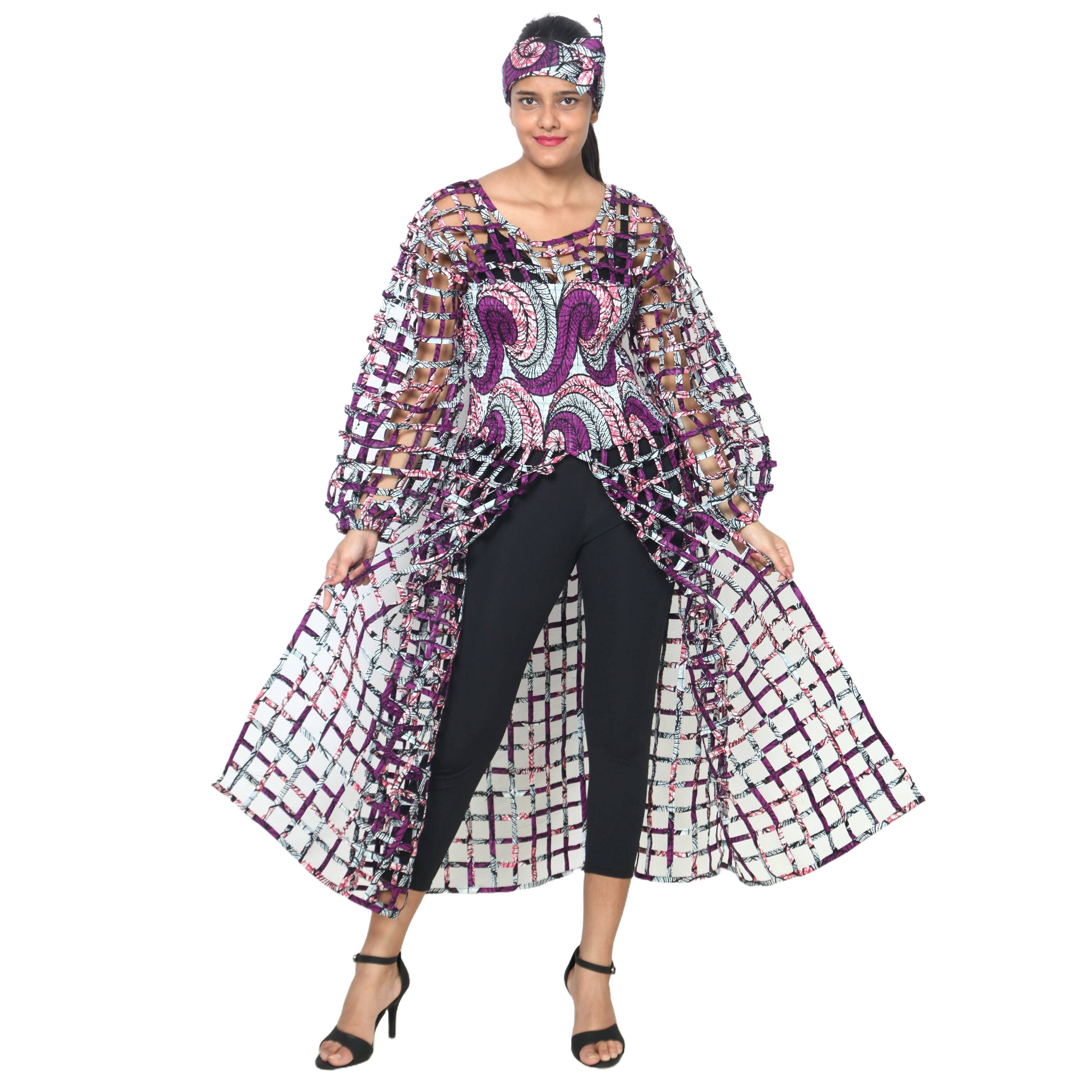 African Stars - Wholesale Dress - Women's - Women's Long Sleeve Smocked Bodice Cage Dress -- FI-ST1221