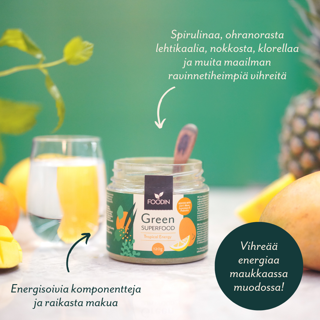 Foodin – wholesale Protein/superfood powder – Green Superfood Tropical Energy 120g1