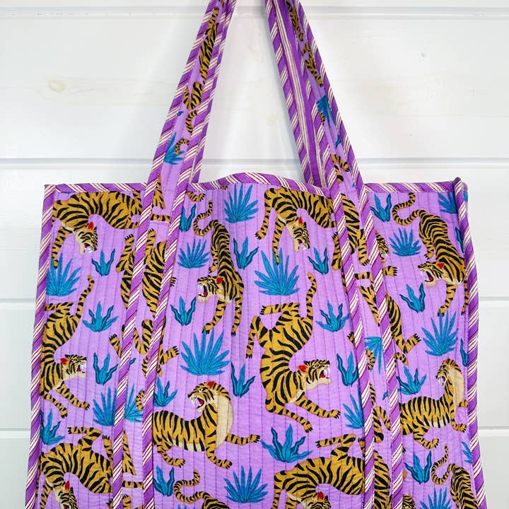 Folklore Couture - Wholesale Tote Bag - Women's - Large Tote Bags | Quilted Tote | Purple Tiger Print2
