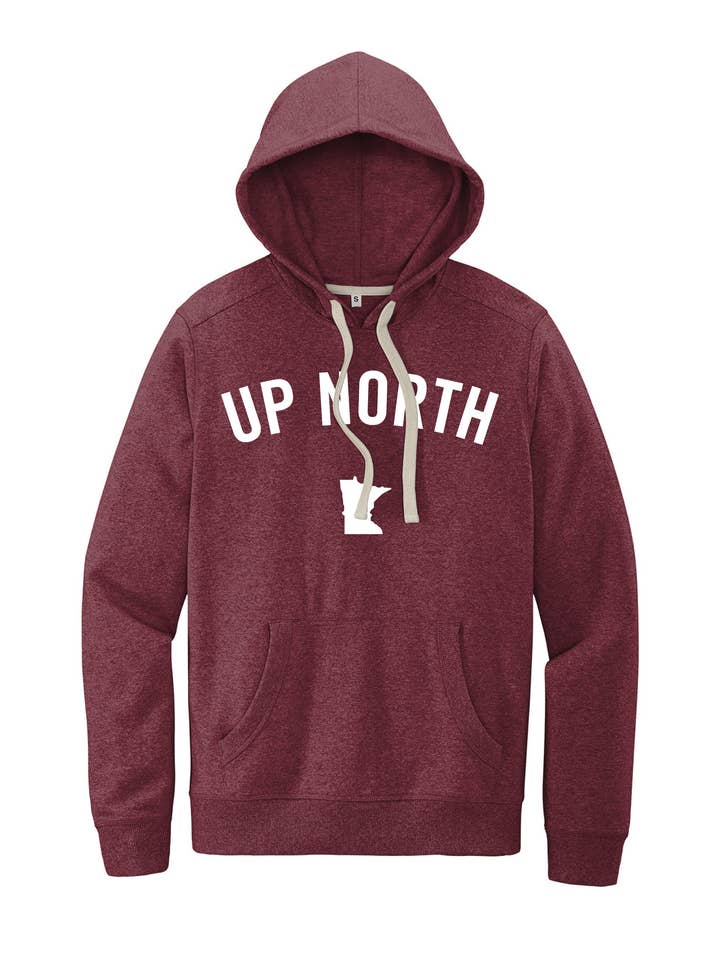 Maroon Up North MN Felt Hoodie for wholesale by Up North Trading Company