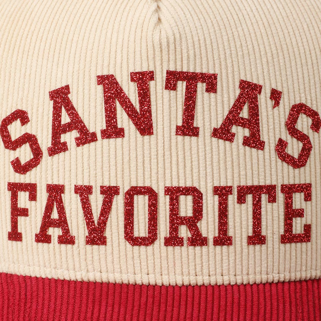 Fashion City - Wholesale Baseball Cap - Unisex - Santa's Favorite Glitter Text 5 Panel Corduroy Cap15