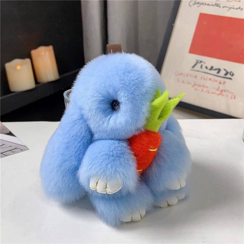 Plush Looks - Wholesale Keychain - Women's - Rex Rabbit Fur Cute Fluffy Bunny Holding Carrot Keychain1
