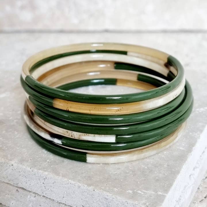 Le Coin Sauvage - Wholesale Bangle Bracelet - Horn Bangle Bracelet - 3 mm - Khaki Duo