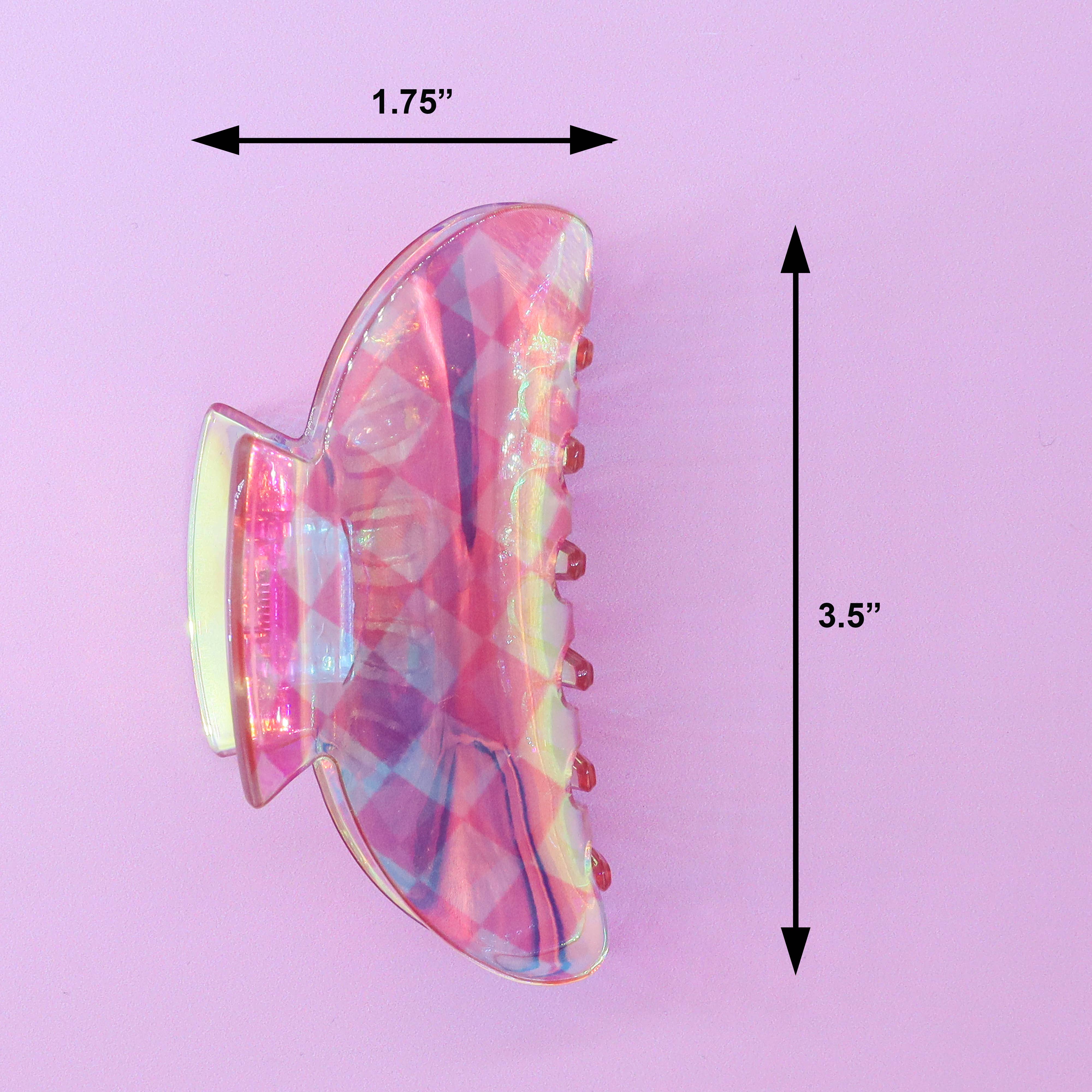 Frog Sac - Wholesale Hair Clip - Women's - Medium Round Iridescent Checkered Hair Claw Clip4