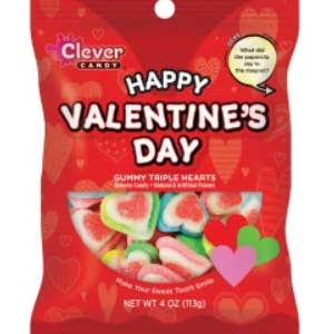 Firdos Market - Wholesale Gummy - Clever Candy Happy Valentines Day Gummy Hearts 4 oz - 12CT