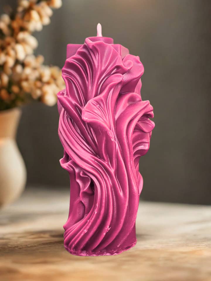 4" Beeswax Nordic Wave Pillar Candle Sculptural Decor for wholesale by Beauty and the Moon