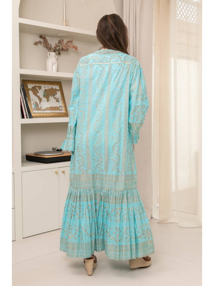 TURKOS Lång bohemisk kimono klänning broderad med paljetter, V-ringning och midja för wholesale på Faire