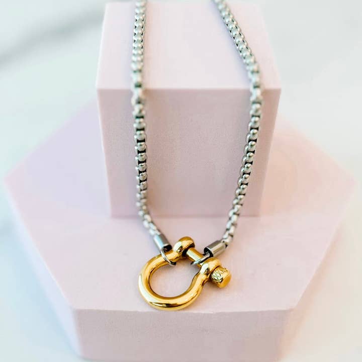 Two Tone Carabiner Chain Necklace for wholesale by Golden Thread