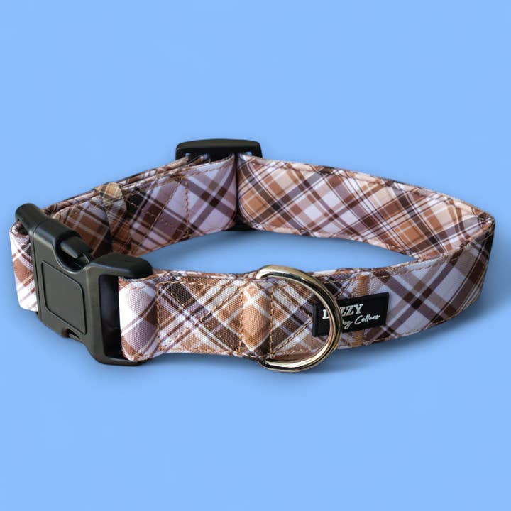 Dizzy Dog Collars - Wholesale Pet collar – Dog - Extra Wide /// Maplewood: Caramel & Brown Plaid Dog Collar | Canvas & Neoprene Dog Collar1