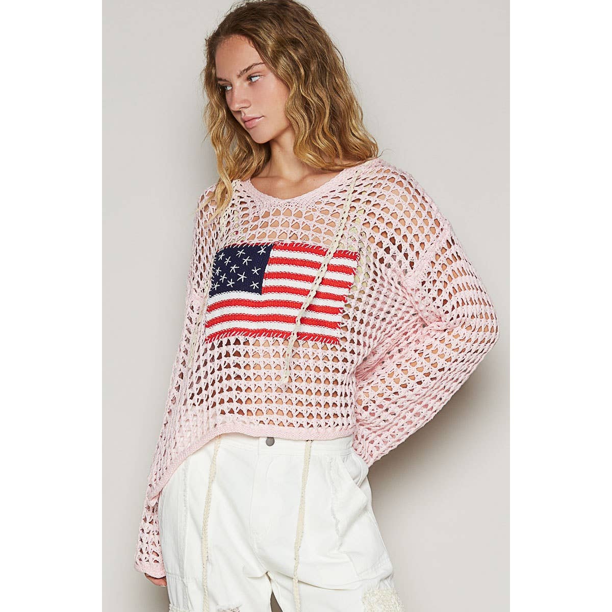 Apolline - Wholesale Knit Sweater - Women's - V Neck American Flag Hoodie Sweater Patriotic Cozy and Styli10