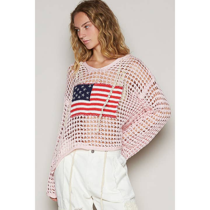 Apolline - Wholesale Knit Sweater - Women's - V Neck American Flag Hoodie Sweater Patriotic Cozy and Styli10