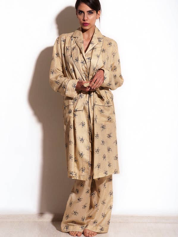 Naos - Beige Pekin Night Robe for wholesale by Olga Frua