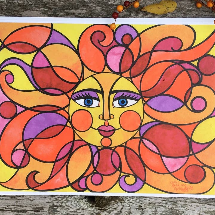 Sun Circles Smiley- Colorful Art Print for wholesale by Carla Quigley Art
