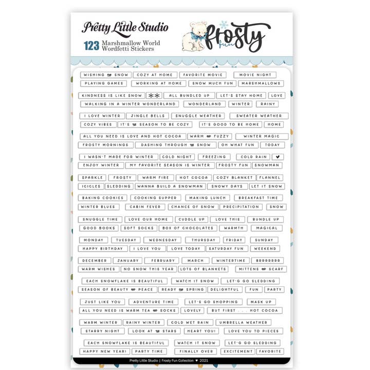 Marshmallow World Winter (White) Word Stickers for wholesale by Pretty Little Studio