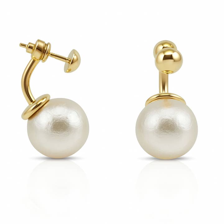 Pearl Ear Jacket Earrings 10mm, Gold Plated, Sterling Silver Post for wholesale by Sedy Jewelry