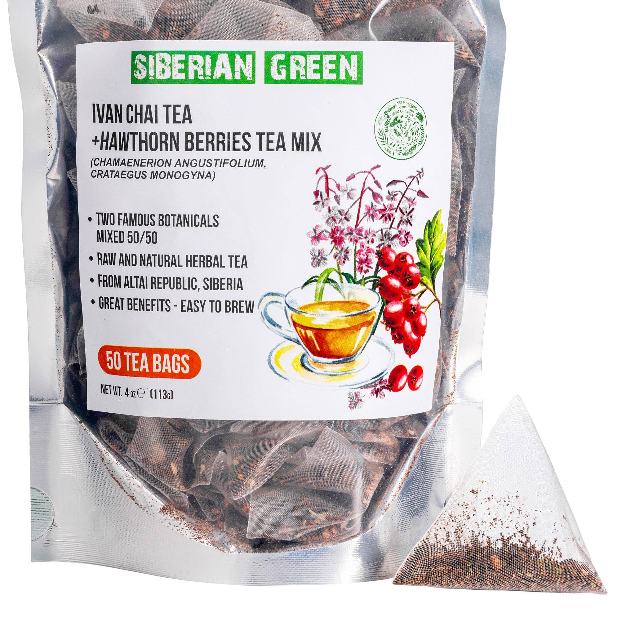 SiberianGreen - Wholesale Tea Bags - Siberian Hawthorn Berry Green Ivan Chai Tea - 50 Tea Bags0
