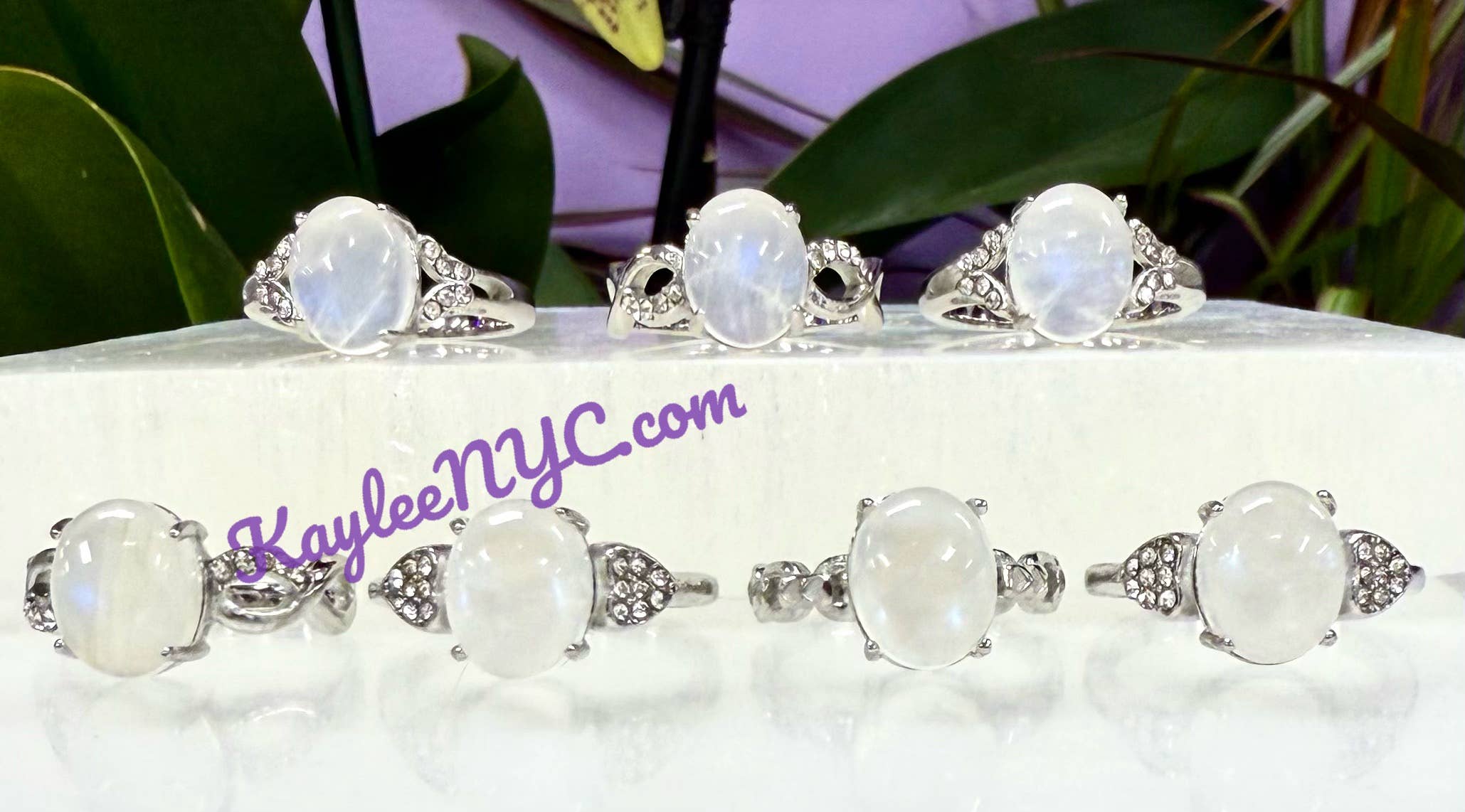 KayleeNYC – Großhandel Einzelstein-/Solitär-Ring – Natürliche Mondstein-Edelstahlringe 8x10mm2