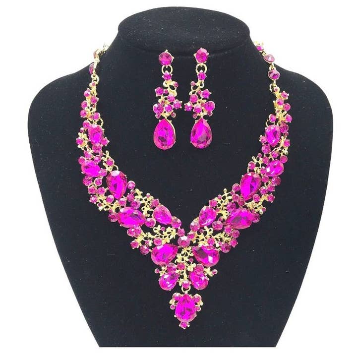 Vine Theme Casting Rhinestone Necklace Set for wholesale by Diacly