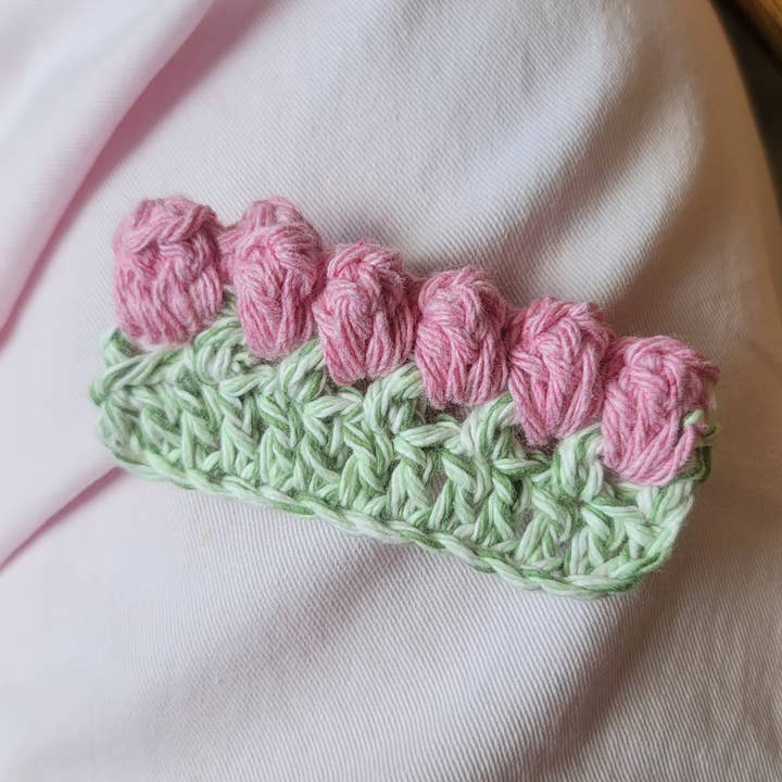 Pink Tulips on Grass Hair Clip for wholesale by thewayiloopmyls