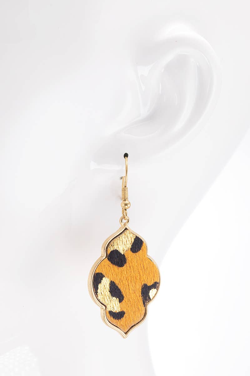 Mustard WGYL  Genuine Leather Leopard Print Quatrefoil Earrings for wholesale on Faire1