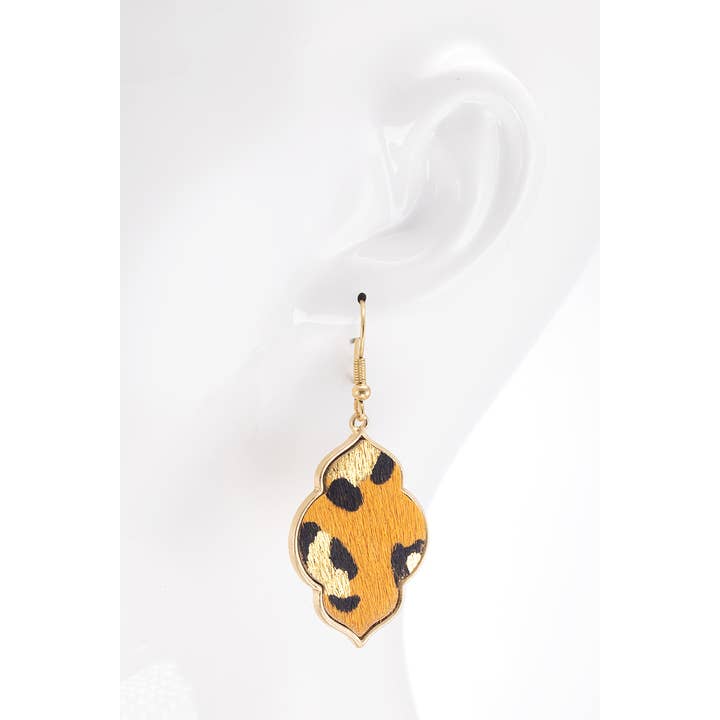 Mustard WGYL Genuine Leather Leopard Print Quatrefoil Earrings for wholesale on Faire1