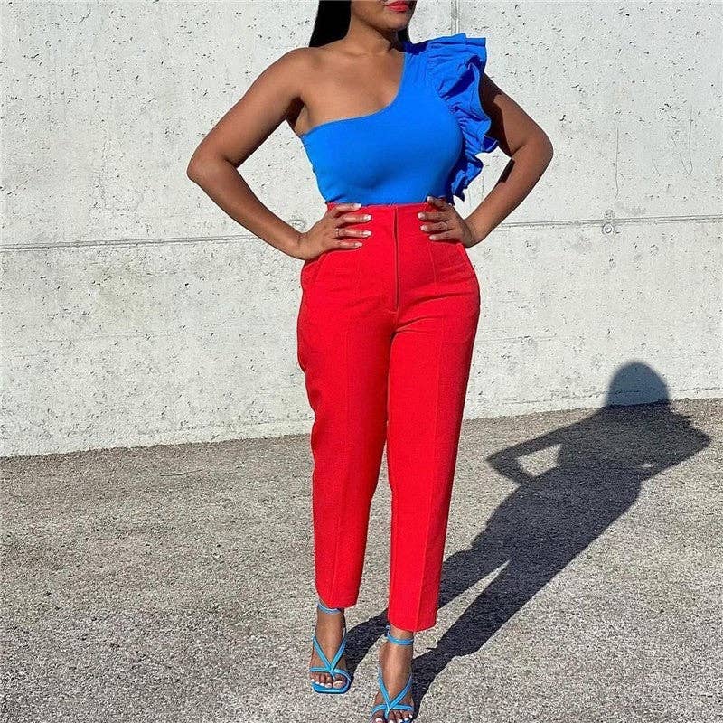 Sheer Trend - Vendita all'ingrosso Pantalone - Donna - Pantaloni Casual a Vita Alta a Tinta Unita5