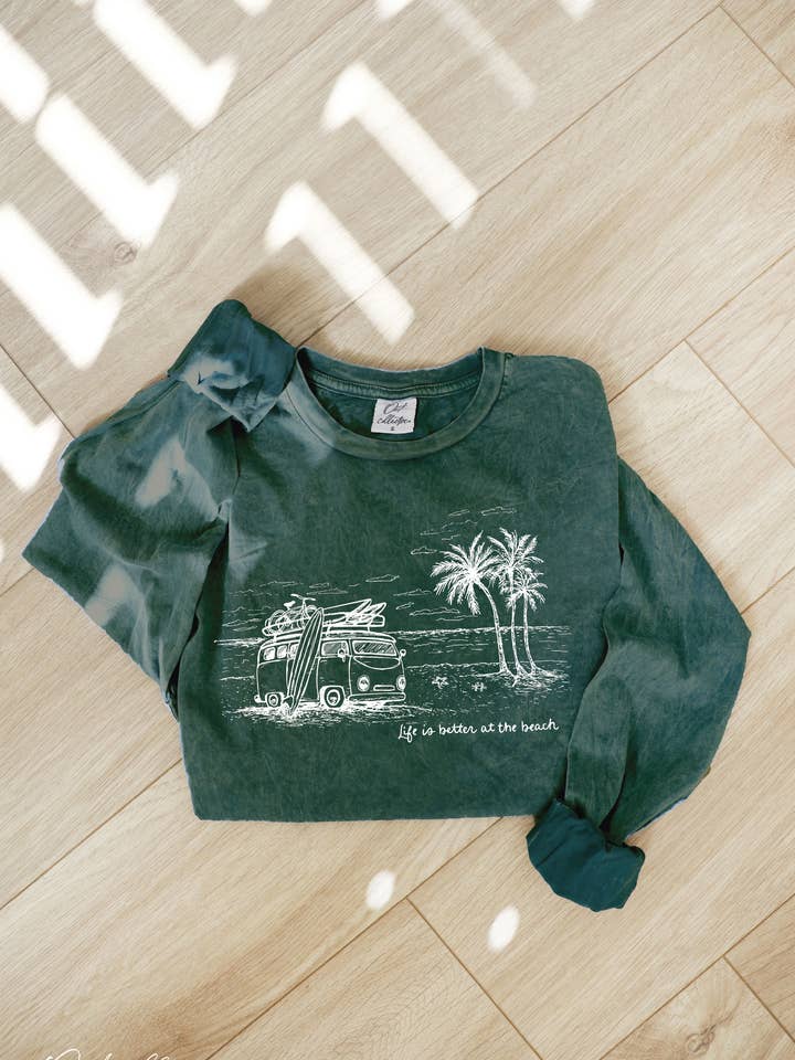 LIVET ER BEDRE Mineralvasket Langærmet Grafisk for engroshandel hos OAT COLLECTIVE