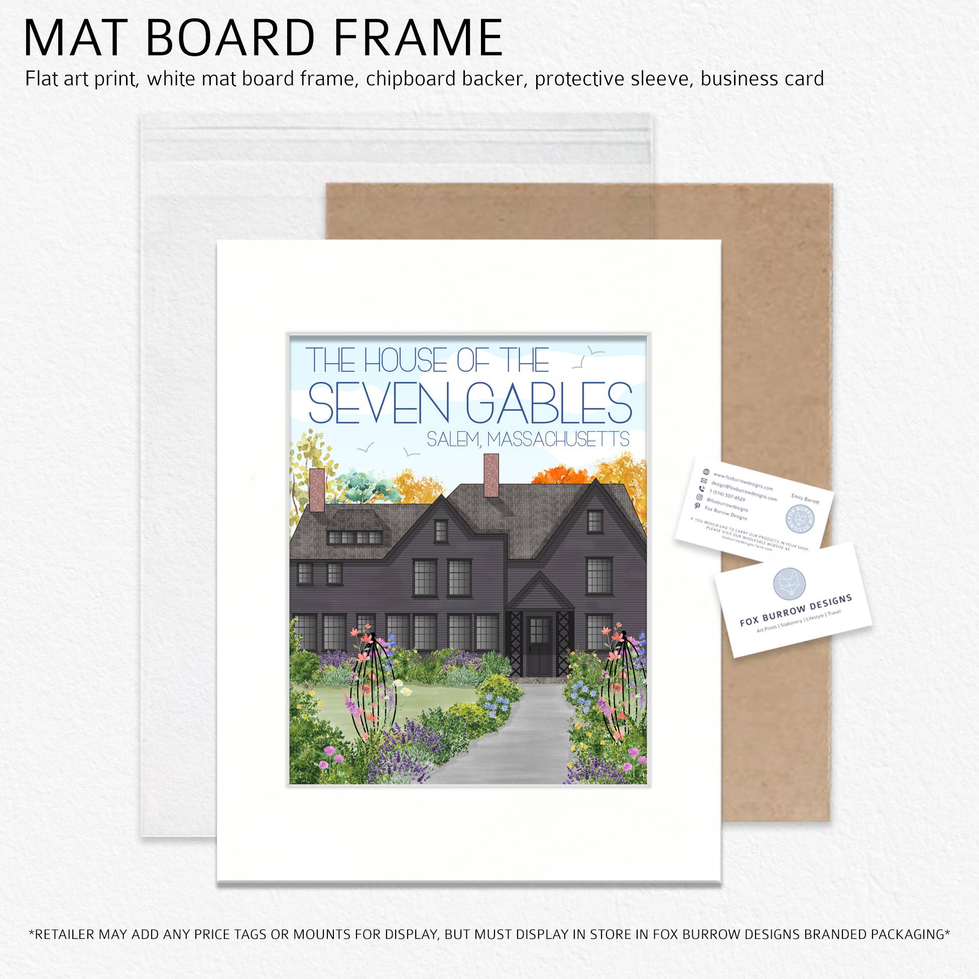 Fox Burrow Designs - Vente Affiche d'art - Impression d'art de voyage du Massachusetts - La maison des sept pignons4