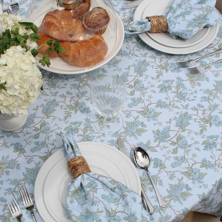Hyacinth Blue Floral Cotton Tablecloth For Spring and Wedding Table for wholesale on Faire2