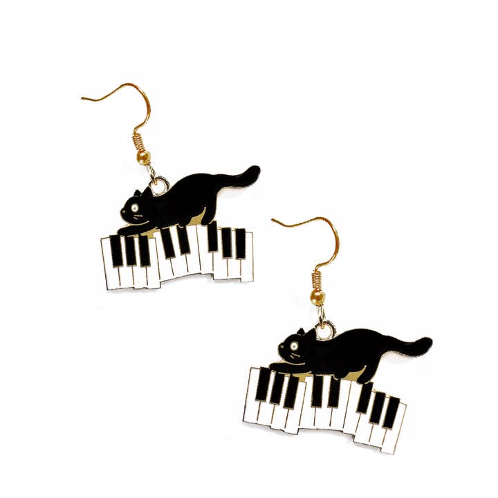 Songbird Artistry - Wholesale Dangle Earrings - Black Cat Piano Earrings
