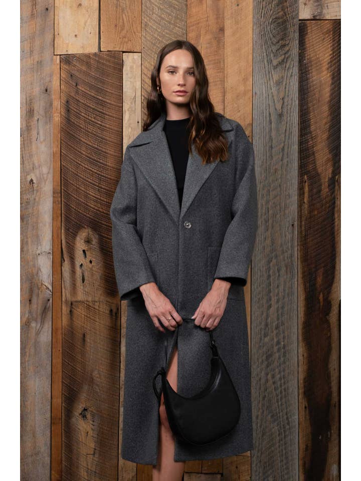 The Workshop Studio - Wholesale Coat - Women's - LONGLINE SOLID BUTTON CLOSURE COAT