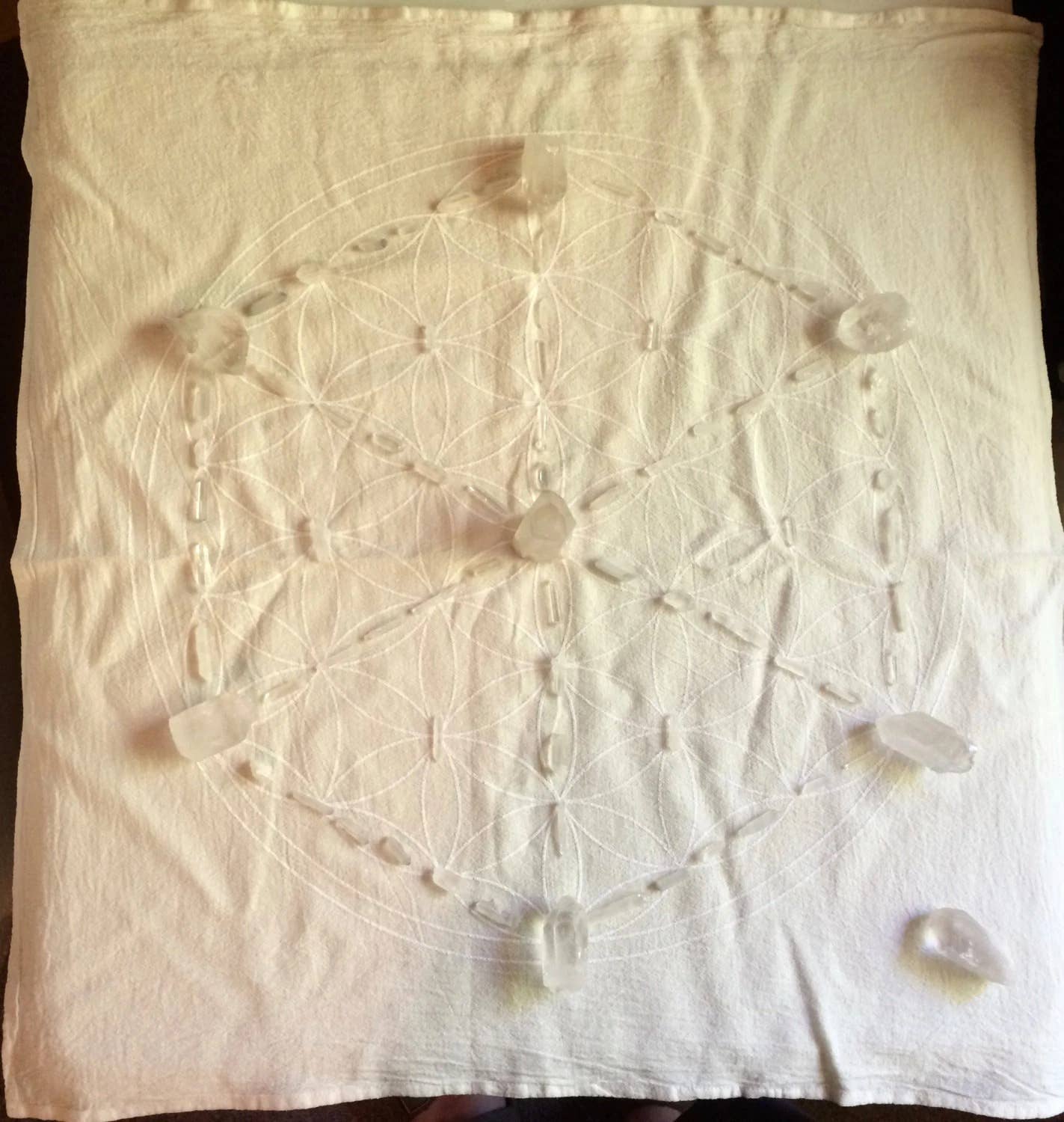 Crystal Grids - Wholesale Meditation Supplies - XL Flower of Life - White Ink - Crystal Grid Cloth2