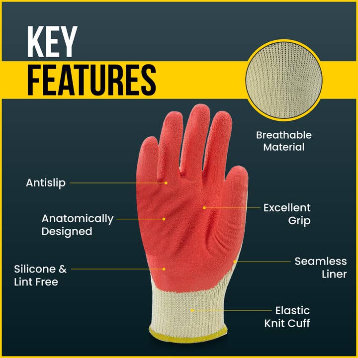 Simplex Brands - Wholesale Gloves - Unisex - Red Palm Latex Cotton Work Gloves (300 Pairs)2